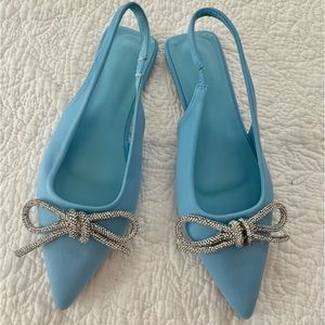 Rhinestone & Bow Decor Point Toe Slingback Flats